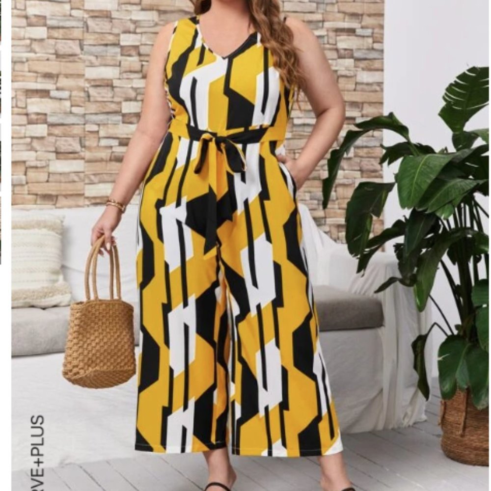 Plus Print Belted Jumpsuit